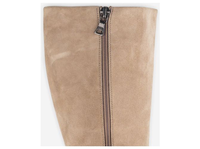 Prada 2000s Knee High Suede Sculptural Heel Boots Beige - view 7