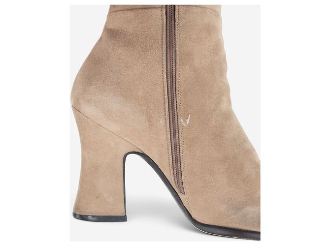Prada 2000s Knee High Suede Sculptural Heel Boots Beige - view 8