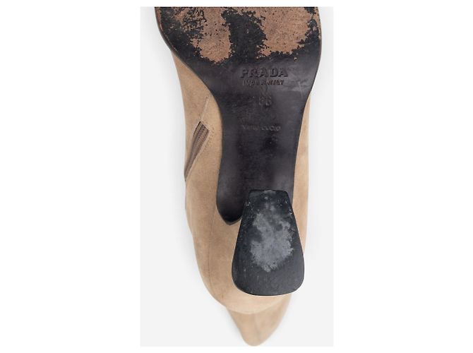 Prada 2000s Knee High Suede Sculptural Heel Boots Beige - view 9