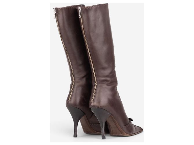 Bow Botas altas de tacón con lazo Prada años 2000 Castaño - vista 2