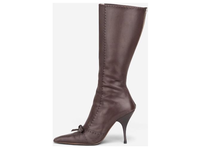 Bow Botas altas de tacón con lazo Prada años 2000 Castaño - vista 3