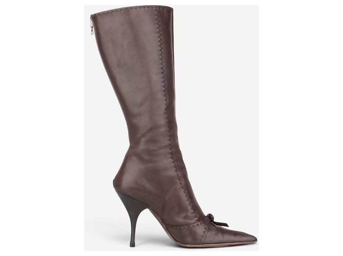 Bow Botas altas de tacón con lazo Prada años 2000 Castaño - vista 4