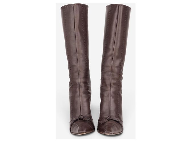 Bow Botas altas de tacón con lazo Prada años 2000 Castaño - vista 5