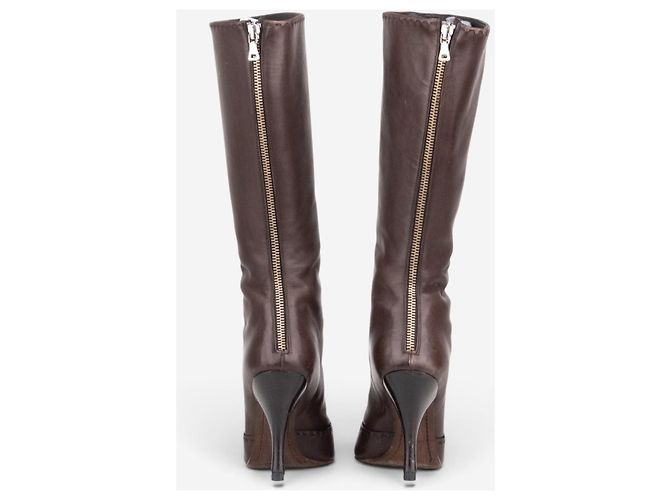 Bow Botas altas de tacón con lazo Prada años 2000 Castaño - vista 6