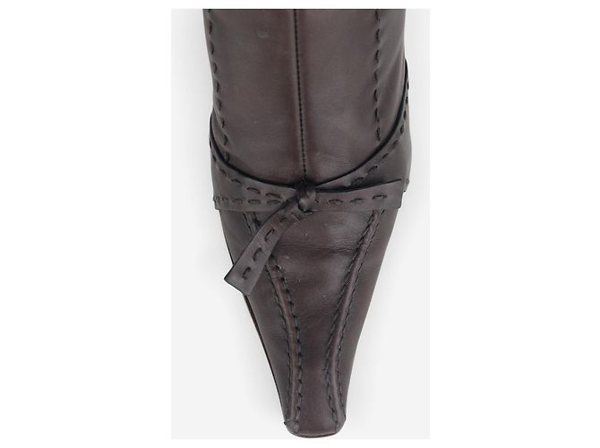 Bow Botas altas de tacón con lazo Prada años 2000 Castaño - vista 7