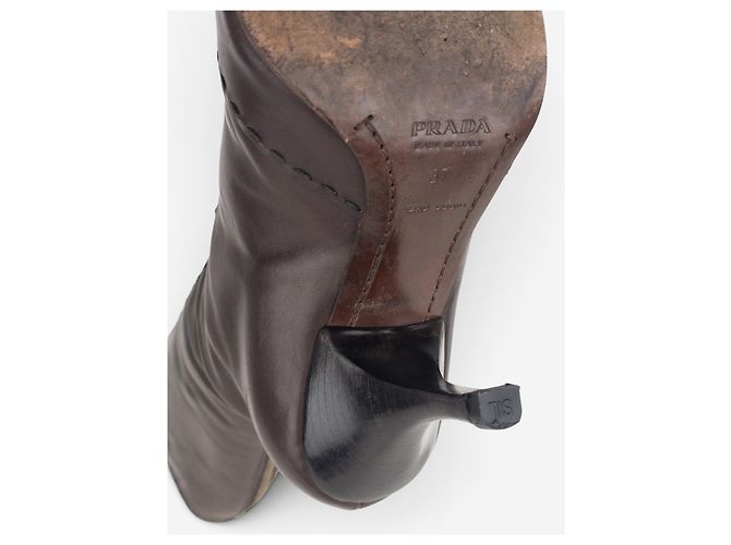 Bow Botas altas de tacón con lazo Prada años 2000 Castaño - vista 8