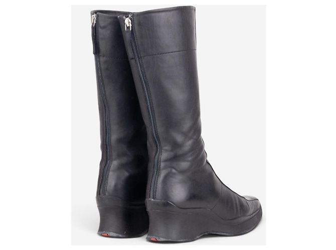 Prada 2000er Knee High Sculptural Platform Wedge Boots Schwarz - Ansicht 2