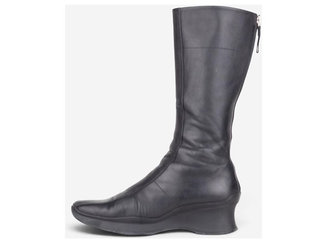 Prada 2000er Knee High Sculptural Platform Wedge Boots Schwarz - Ansicht 3