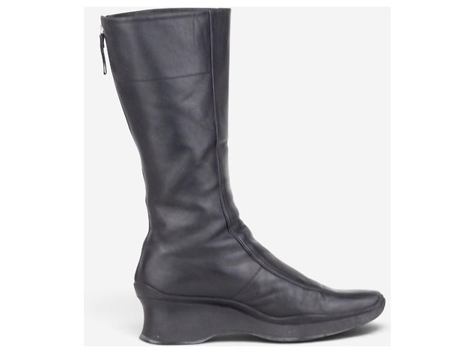 Prada 2000er Knee High Sculptural Platform Wedge Boots Schwarz - Ansicht 4