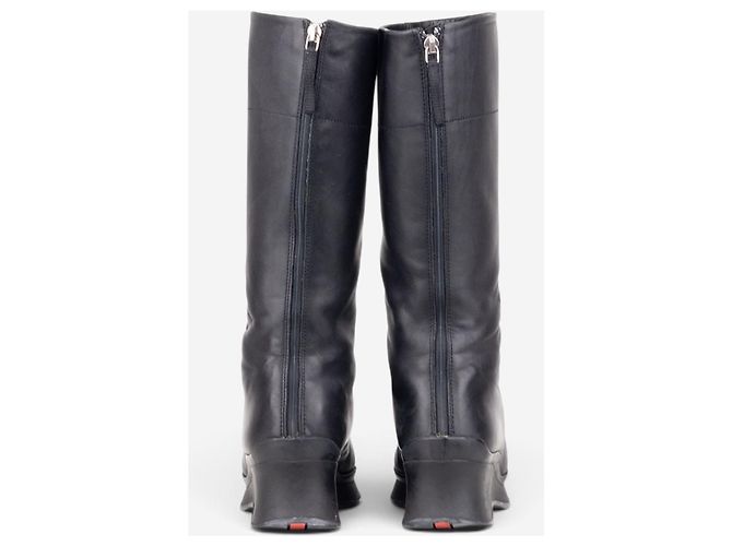 Prada 2000er Knee High Sculptural Platform Wedge Boots Schwarz - Ansicht 6