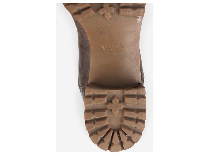 Botas moteras Prada AW11 altas de shearling con efecto pintura Castaño - vista 10