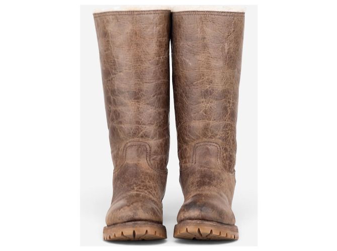 Botas moteras Prada AW11 altas de shearling con efecto pintura Castaño - vista 5