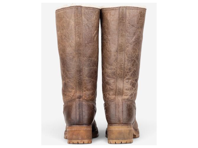 Botas moteras Prada AW11 altas de shearling con efecto pintura Castaño - vista 6