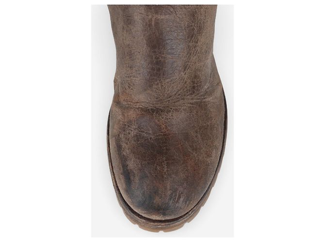 Botas moteras Prada AW11 altas de shearling con efecto pintura Castaño - vista 7