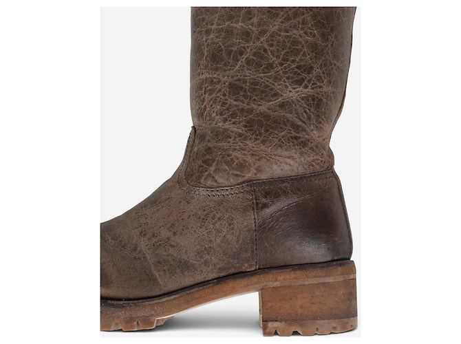 Botas moteras Prada AW11 altas de shearling con efecto pintura Castaño - vista 8