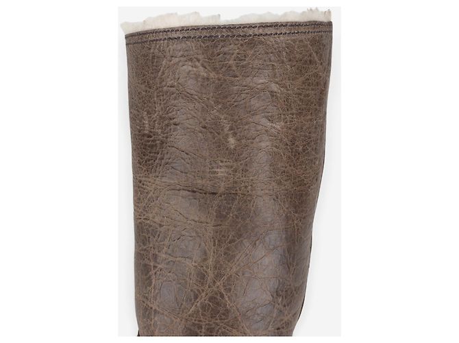Botas moteras Prada AW11 altas de shearling con efecto pintura Castaño - vista 9