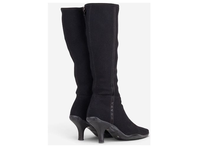 Prada 2000s Knee High Neoprene Kitten Heel Boots Black - view 2