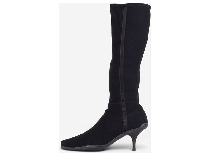 Prada 2000s Knee High Neoprene Kitten Heel Boots Black - view 3