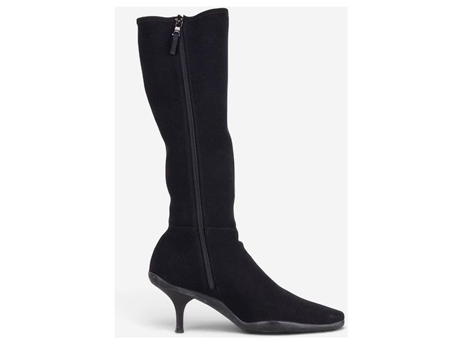 Prada 2000s Knee High Neoprene Kitten Heel Boots Black - view 4
