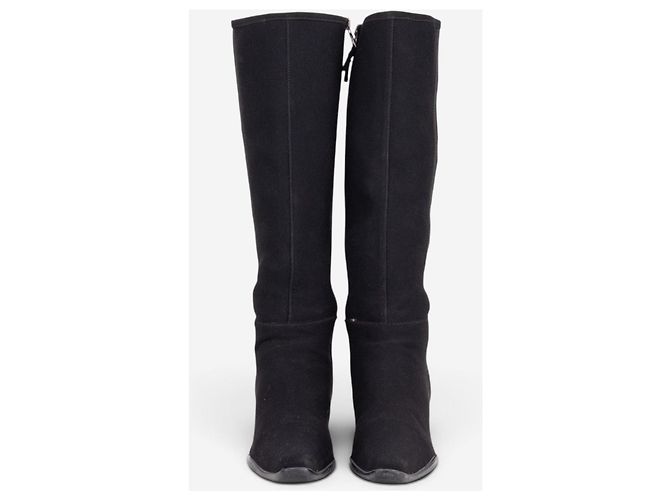 Prada 2000s Knee High Neoprene Kitten Heel Boots Black - view 5