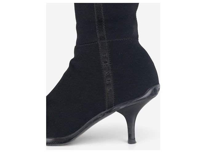 Prada 2000s Knee High Neoprene Kitten Heel Boots Black - view 7