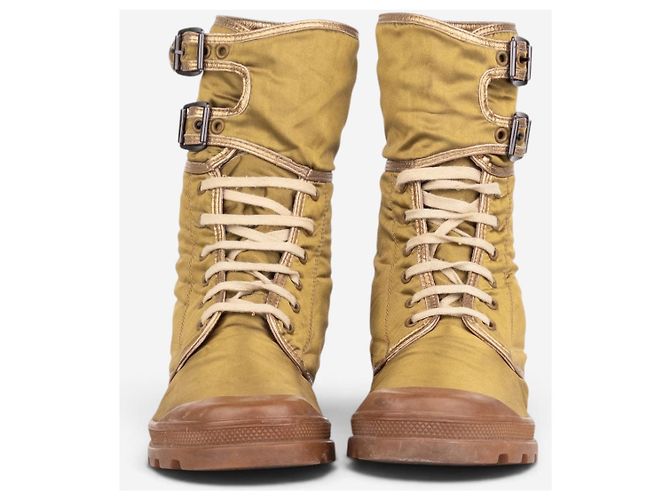Helmut Lang AW03 Metallic Gold-Colored Bondage Combat Boots Golden - view 2