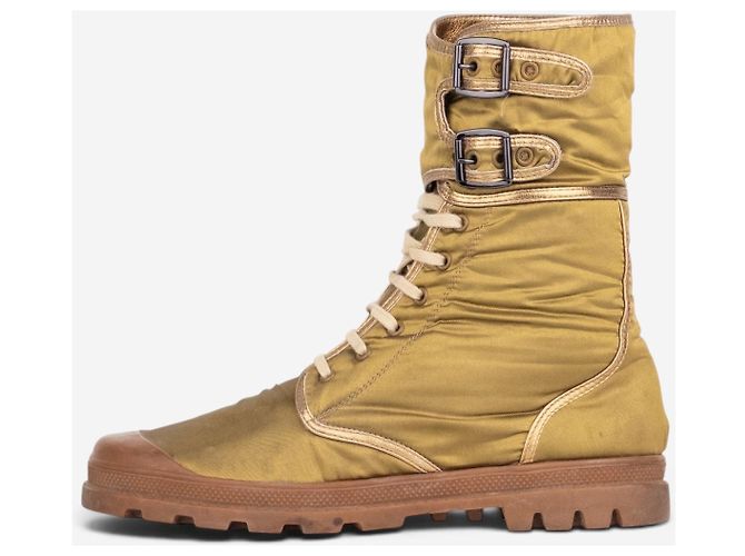 Helmut Lang AW03 Metallic Gold-Colored Bondage Combat Boots Golden - view 5