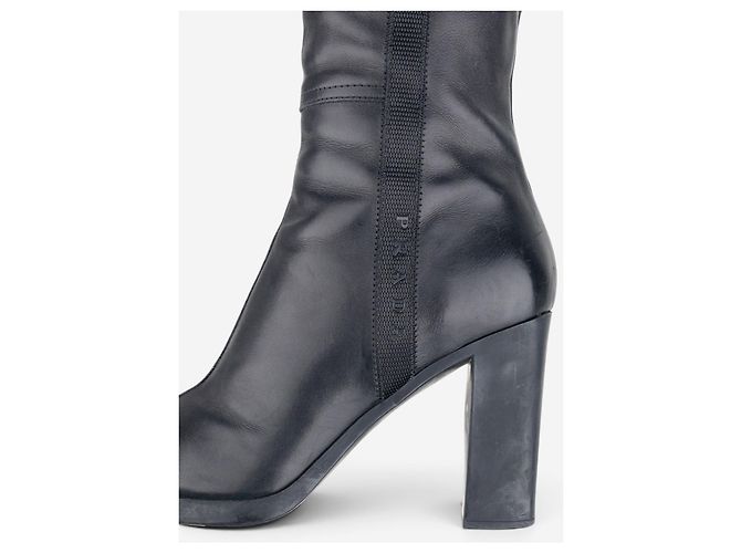 Botas de tacón de nailon con banda lateral Prada años 2000, caña alta Negro - vista 9