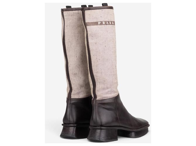 Prada SS99 Knee-High Platform Split Sole Riding Boots Brown - view 2