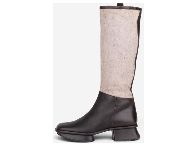 Prada SS99 Knee-High Platform Split Sole Riding Boots Brown - view 3