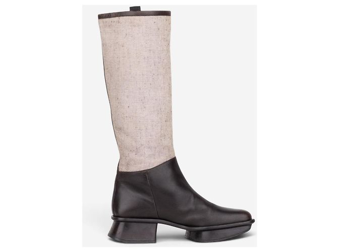 Prada SS99 Knee-High Platform Split Sole Riding Boots Brown - view 4