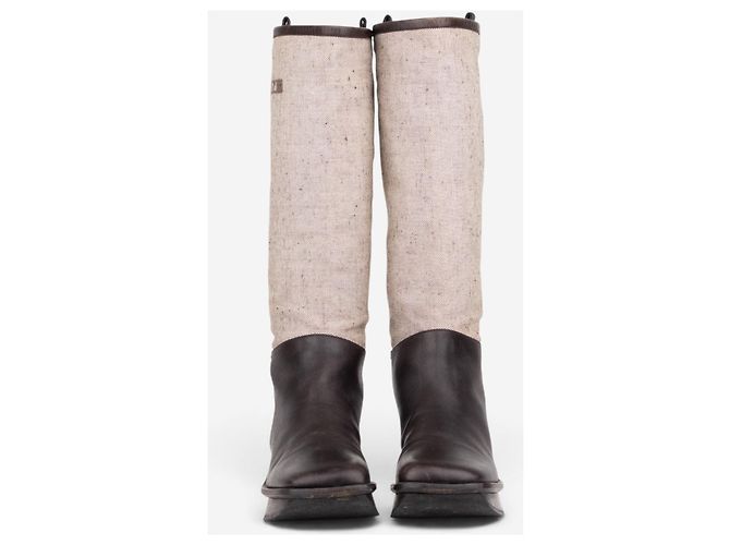 Prada SS99 Knee-High Platform Split Sole Riding Boots Brown - view 5