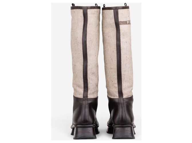 Prada SS99 Knee-High Platform Split Sole Riding Boots Brown - view 6