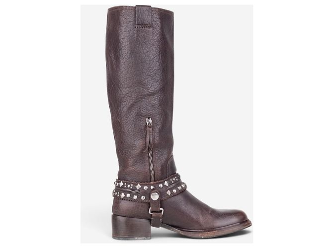 Stivali biker con borchie e imbracatura Miu Miu anni 2000 Marrone - vista 4