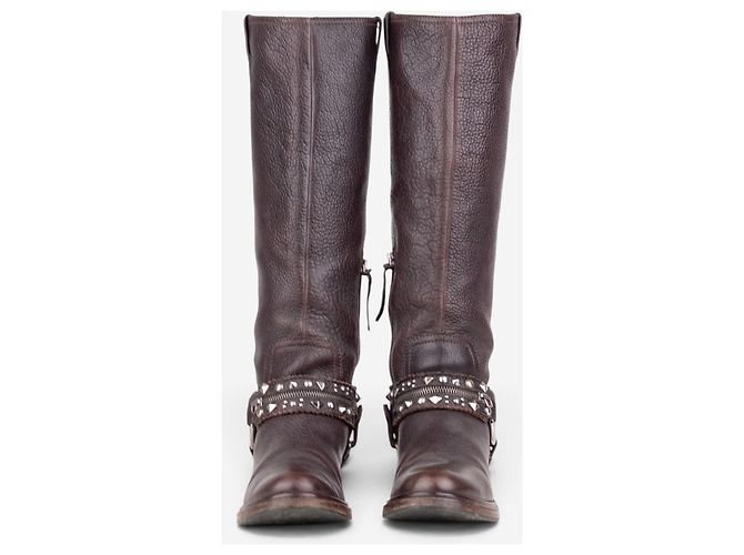 Stivali biker con borchie e imbracatura Miu Miu anni 2000 Marrone - vista 5