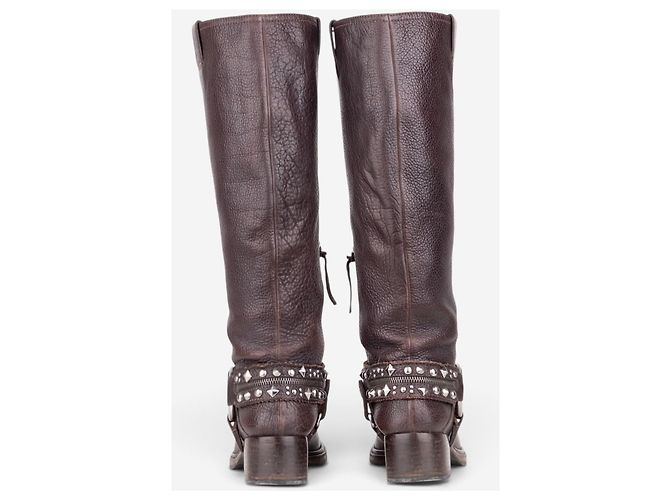 Stivali biker con borchie e imbracatura Miu Miu anni 2000 Marrone - vista 6