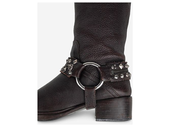 Stivali biker con borchie e imbracatura Miu Miu anni 2000 Marrone - vista 8