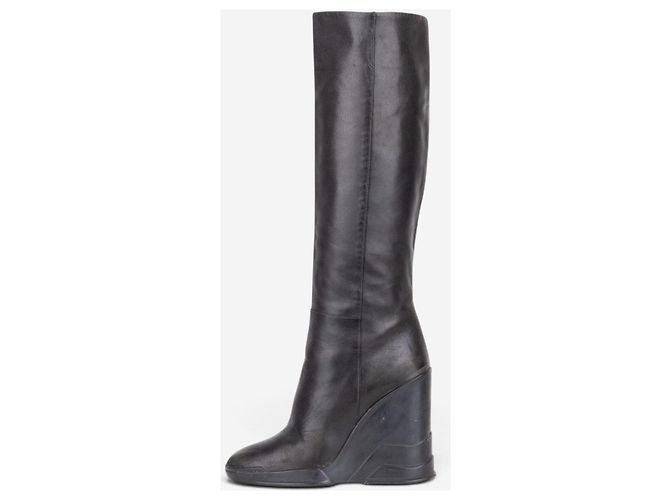 Prada AW14 Knee-High Biker Moto Wedge Boots Schwarz - Ansicht 3