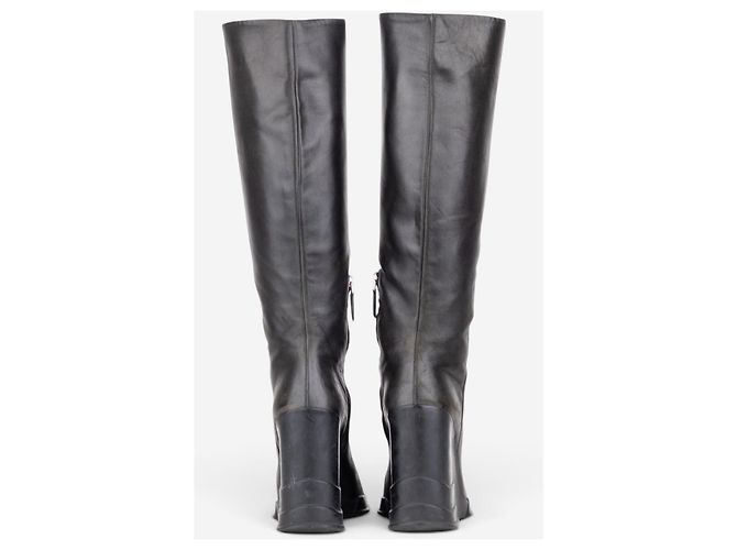 Prada AW14 Knee-High Biker Moto Wedge Boots Schwarz - Ansicht 6
