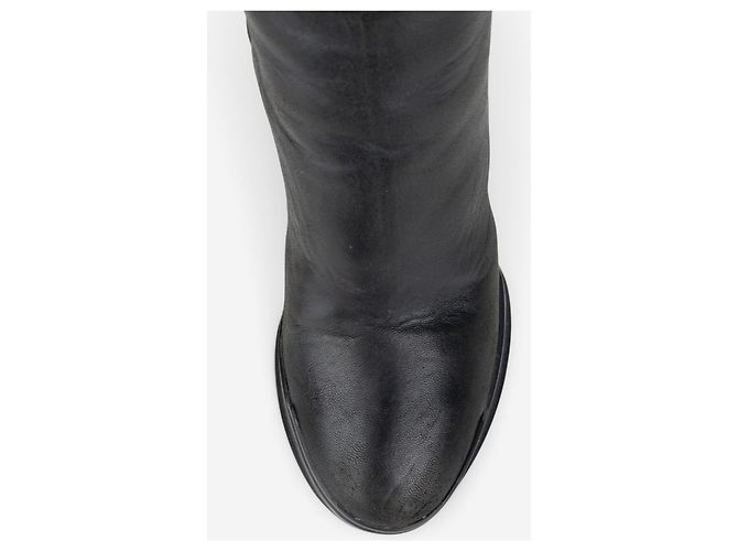 Prada AW14 Knee-High Biker Moto Wedge Boots Schwarz - Ansicht 7