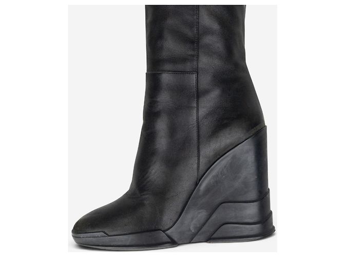 Prada AW14 Knee-High Biker Moto Wedge Boots Schwarz - Ansicht 8