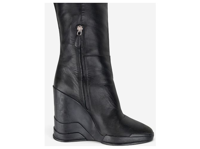 Prada AW14 Knee-High Biker Moto Wedge Boots Schwarz - Ansicht 9