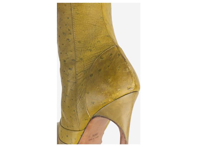 Stivali alti in struzzo con lacci e tacco Dior by Galliano AW00 Giallo - vista 13