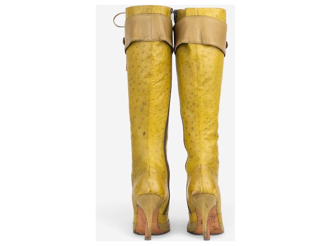 Stivali alti in struzzo con lacci e tacco Dior by Galliano AW00 Giallo - vista 6