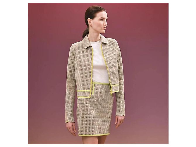 Hermès Mosaique Weave Bomberjacke Beige Hellbraun - Ansicht 2