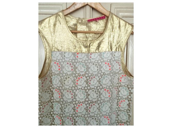 Manoush Blor kurzes Spitzenkleid in Gold Weiß Golden - Ansicht 8