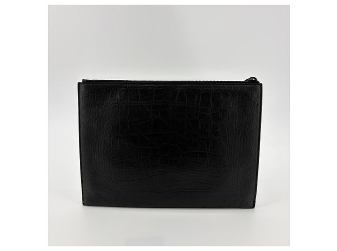 Autre Marque Saint Laurent Classic Monogram Card Holder Crocodile Embossed Leather Black - view 3