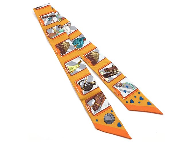 Hermès Hermes TWILLY SCARF Silk Long Orange - vue 3