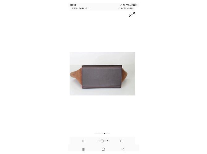 Céline Borsa Celine Trapeze Tricolor in pelle e camoscio Marrone Beige Marrone scuro - vista 2