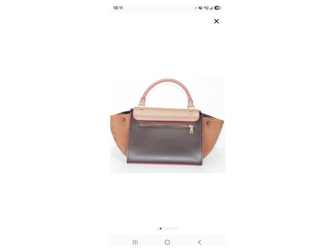 Céline Borsa Celine Trapeze Tricolor in pelle e camoscio Marrone Beige Marrone scuro - vista 6